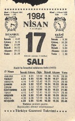 17 Nisan 1984 Takvim Yaprağı - Doğum Günü Hediyesi EFM(N)11332 - Gökçekoleksiyon