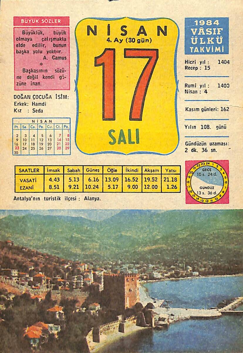 17 Nisan 1984 Takvim Yaprağı - Doğum Günü Hediyesi EFMN15183 - 1