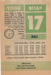 17 Nisan 1984 Takvim Yaprağı EFM(N)6196 - Gökçekoleksiyon