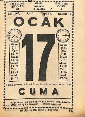 17 Ocak 1969 Takvim Yaprağı - Doğum Günü Hediyesi EFM(N)11031 - 1