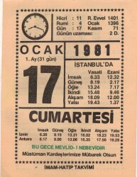 17 Ocak 1981 Takvim Yaprağı EFM(N)4663 - Gökçekoleksiyon