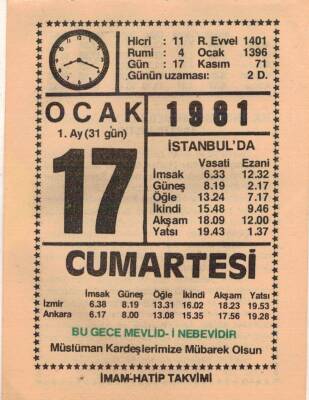 17 Ocak 1981 Takvim Yaprağı EFM(N)4663 - 1