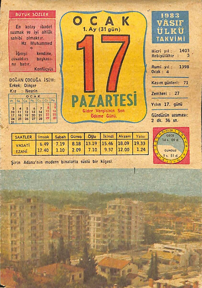 17 Ocak 1983 Takvim Yaprağı - Doğum Günü Hediyesi EFMN15092 - 1