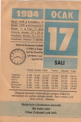 17 Ocak 1984 Takvim Yaprağı EFM(N)4756 - Gökçekoleksiyon