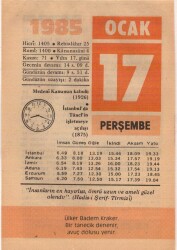 17 Ocak 1985 Takvim Yaprağı EFM(N)4787 - Gökçekoleksiyon