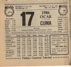 17 Ocak 1986 Takvim Yaprağı EFM(N)5035 - Gökçekoleksiyon