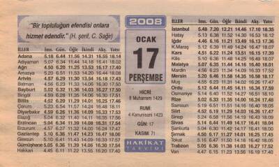 17 Ocak 2008 Takvim Yaprağı EFM(N)5004 - 1