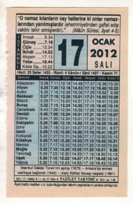 17 Ocak 2012 Takvim Yaprağı EFM(N)1827 - 1