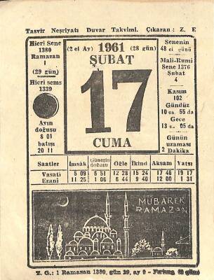 17 Şubat 1961 Takvim Yaprağı - Doğum Günü Hediyesi EFM(N)11235 - 1