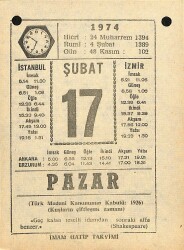 17 Şubat 1974 Takvim Yaprağı - Doğum Günü Hediyesi EFM(N)12270 - Gökçekoleksiyon