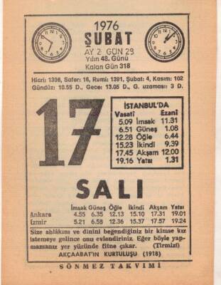 17 Şubat 1976 Takvim Yaprağı EFM(N)5283 - 1