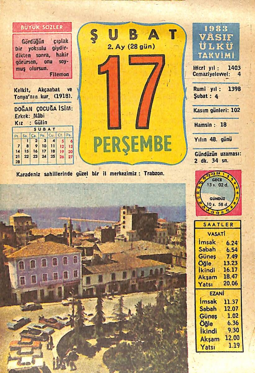 17 Şubat 1983 Takvim Yaprağı - Doğum Günü Hediyesi EFMN15062 - 1