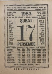 17 Şubat 1983 Takvim Yaprağı - Doğum Günü Hediyesi EFM(N)7814 - Gökçekoleksiyon