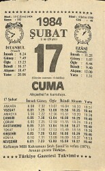 17 Şubat 1984 Takvim Yaprağı - Doğum Günü Hediyesi EFM(N)11827 - Gökçekoleksiyon