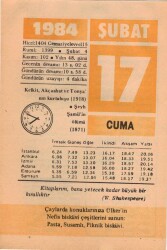 17 Şubat 1984 Takvim Yaprağı EFM(N)5340 - Gökçekoleksiyon