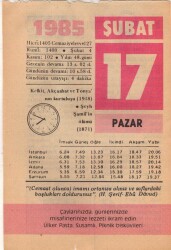 17 Şubat 1985 Takvim Yaprağı EFM(N)5143 - Gökçekoleksiyon