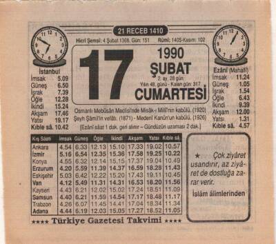 17 Şubat 1990 Takvim Yaprağı EFM(N)5200 - 1