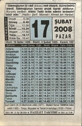 17 Şubat 2008 Takvim Yaprağı - Doğum Günü Hediyesi EFM(N)7541 - Gökçekoleksiyon