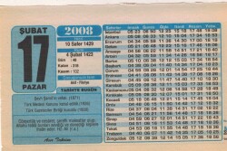 17 Şubat 2008 Takvim Yaprağı EFM(N)5593 - 2