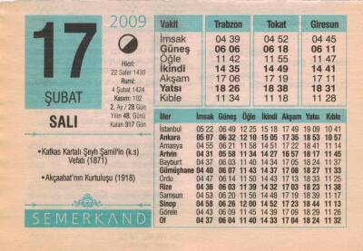 17 Şubat 2009 Takvim Yaprağı EFM(N)5622 - 3