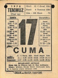 17 Temmuz 1970 Takvim Yaprağı - Doğum Günü Hediyesi EFM(N)12505 - Gökçekoleksiyon