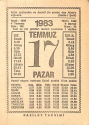 17 Temmuz 1983 Takvim Yaprağı - Doğum Günü Hediyesi EFMN15407 - Gökçekoleksiyon