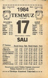 17 Temmuz 1984 Takvim Yaprağı - Doğum Günü Hediyesi EFMN15795 - Gökçekoleksiyon