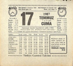 17 Temmuz 1987 Takvim Yaprağı - Doğum Günü Hediyesi EFMN13829 - Gökçekoleksiyon
