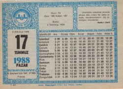 17 Temmuz 1988 Takvim Yaprağı EFM(N)2036 - 3