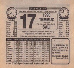 17 Temmuz 1990 Takvim Yaprağı EFM(N)2038 - 1
