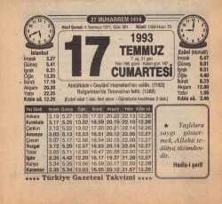 17 Temmuz 1993 Takvim Yaprağı EFM(N)2039 - 3