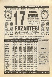 17 Temmuz 2006 Takvim Yaprağı - Doğum Günü Hediyesi EFMN15774 - Gökçekoleksiyon