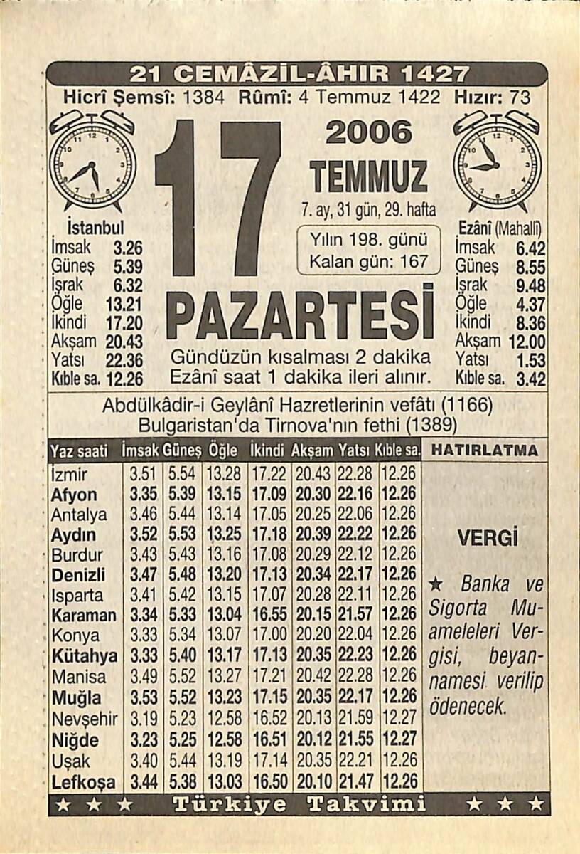17 Temmuz 2006 Takvim Yaprağı - Doğum Günü Hediyesi EFMN15774 - 1