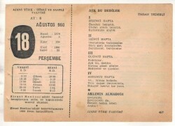 18 Ağustos 1960 Ajans Türk Takvim Yaprağı (Şiirli Saatli) EFM(N) 1696 - 1