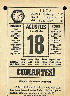 18 Ağustos 1973 Takvim Yaprağı - Doğum Günü Hediyesi EFM(N)10118 - 3