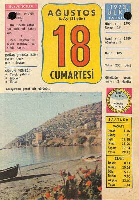 18 Ağustos 1973 Takvim Yaprağı - Doğum Günü Hediyesi EFM(N)9634 - 1