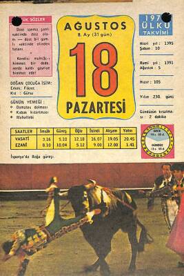 18 Ağustos 1975 Takvim Yaprağı - Doğum Günü Hediyesi EFM(N)9313 - 1