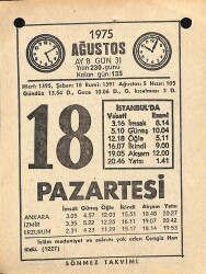 18 Ağustos 1975 Takvim Yaprağı - Doğum Günü Hediyesi EFM(N)9654 - 2
