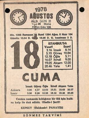 18 Ağustos 1978 Takvim Yaprağı - Doğum Günü Hediyesi EFM(N)9736 - 1