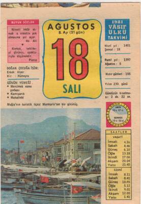 18 Ağustos 1981 Takvim Yaprağı EFM(N)2759 - 1