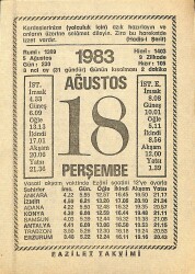 18 Ağustos 1983 Takvim Yaprağı - Doğum Günü Hediyesi EFM(N)12009 - Gökçekoleksiyon
