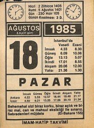 18 Ağustos 1985 Takvim Yaprağı - Doğum Günü Hediyesi EFMN15695 - Gökçekoleksiyon