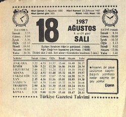 18 Ağustos 1987 Takvim Yaprağı - Doğum Günü Hediye EFMN15865 - Gökçekoleksiyon