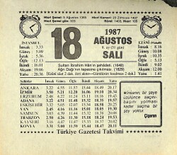 18 Ağustos 1987 Takvim Yaprağı - Doğum Günü Hediyesi EFMN13861 - Gökçekoleksiyon
