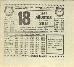 18 Ağustos 1987 Takvim Yaprağı - Doğum Günü Hediyesi EFMN13922 - Gökçekoleksiyon