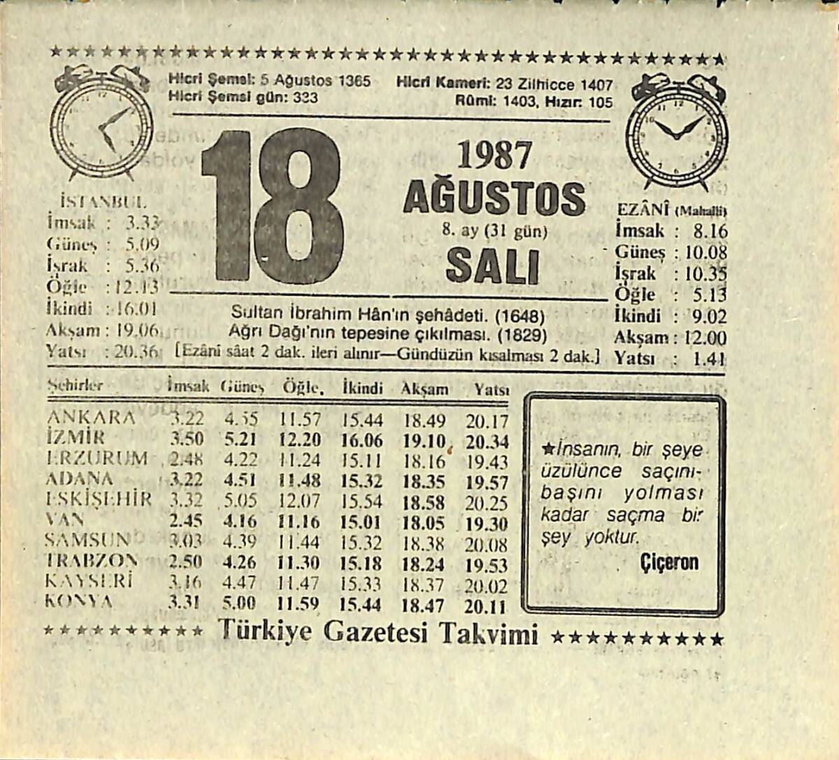 18 Ağustos 1987 Takvim Yaprağı - Doğum Günü Hediyesi EFMN13922 - 1