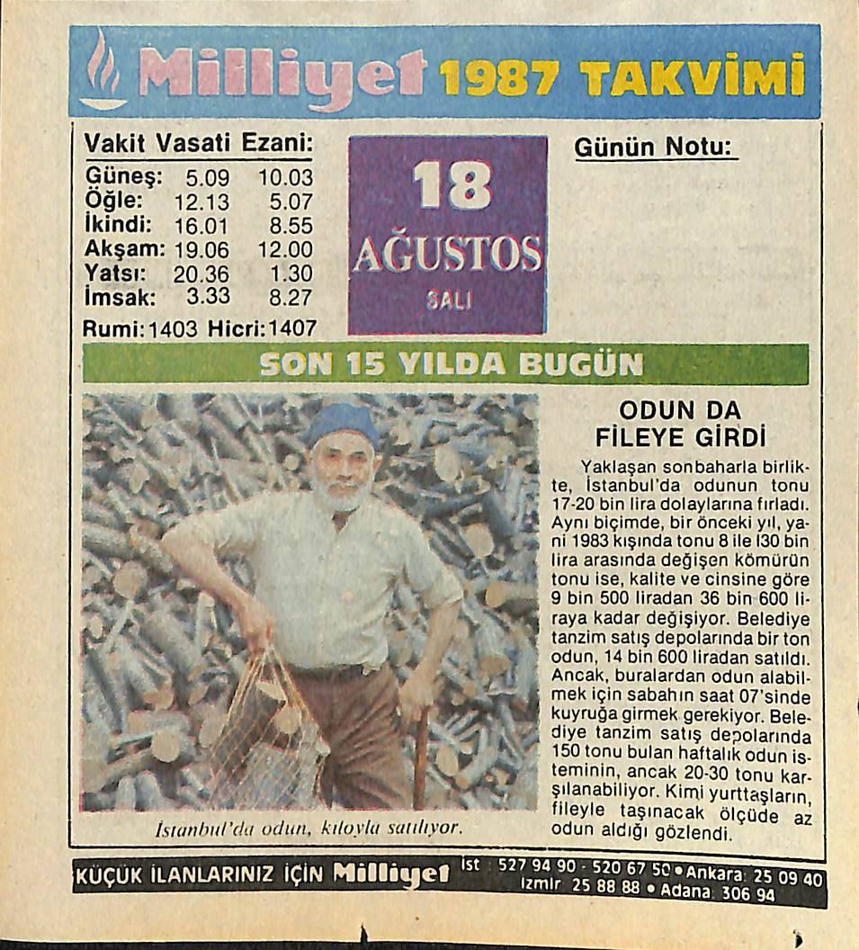 18 Ağustos 1987 Takvim Yaprağı - Doğum Günü Hediyesi EFMN14100 - 1