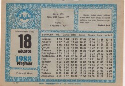 18 Ağustos 1988 Takvim Yaprağı EFM(N)2419 - 1