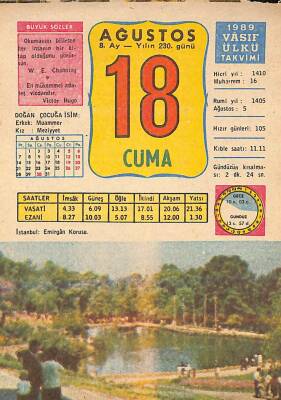 18 Ağustos 1989 Takvim Yaprağı - Doğum Günü Hediyesi EFM(N)10087 - 1