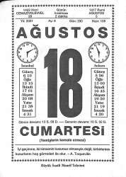 18 Ağustos 2001 Takvim Yaprağı - Doğum Günü Hediyesi EFMN14212 - Gökçekoleksiyon